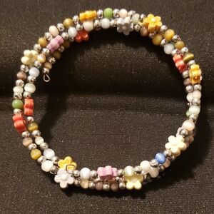 Floral, Beaded Wire Bracelet